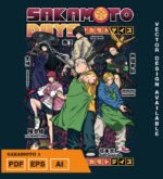 Plantilla diseño de camisetas vectoriales de anime Sakamoto 3
