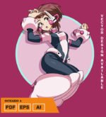 Plantilla diseño de camisetas vectoriales de anime My Heroe ochako 2
