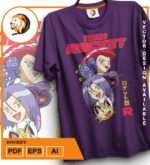 Plantilla diseño de camisetas vectoriales de anime poke rocket - Imagen 2