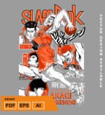 Plantilla diseño de camisetas vectoriales de anime slam akagi