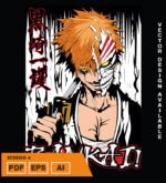 Plantilla diseño de camisetas vectoriales de anime Bleach Ichigo 7