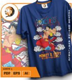 Plantilla diseño de camisetas vectoriales de anime Una Pieza luffy 4 - Imagen 2