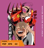 Plantilla diseño de camisetas vectoriales de anime Chainsaw Power