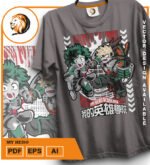 Plantilla diseño de camisetas vectoriales de anime My Heroe 2 - Imagen 2