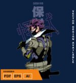 Plantilla diseño de camisetas vectoriales de anime Kaiju soshiro