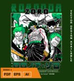 Plantilla diseño de camisetas vectoriales de anime Una Pieza zoro 3