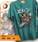Plantilla diseño de camisetas vectoriales de anime Ataque Eren 2 - Imagen 2