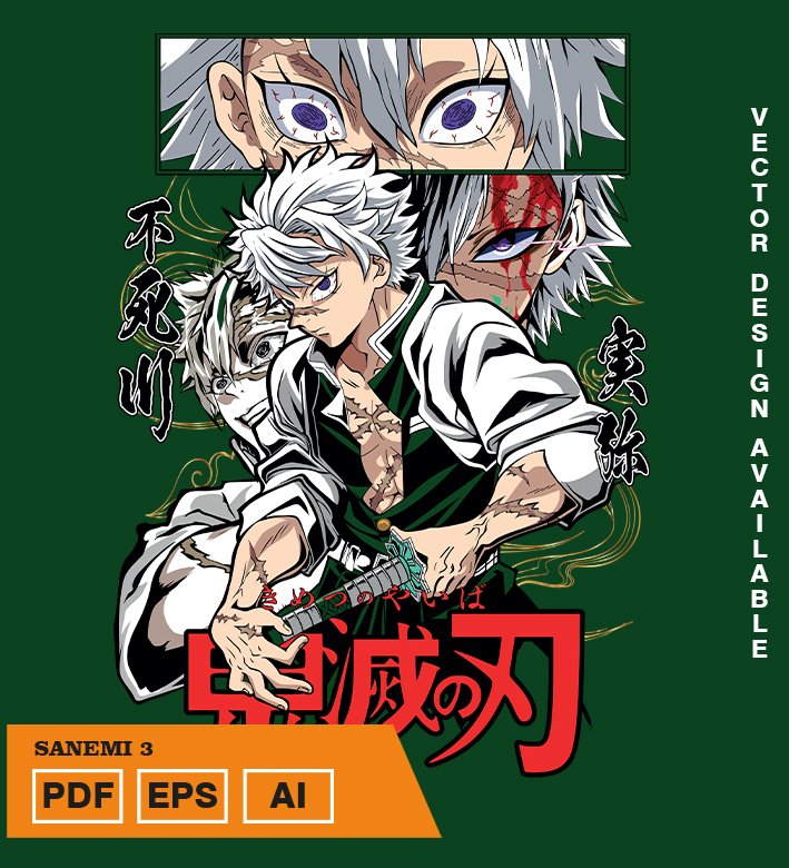 YRYERY Plantilla diseño de camisetas vectoriales de anime Demon Sanemi 3 - Imagen 1