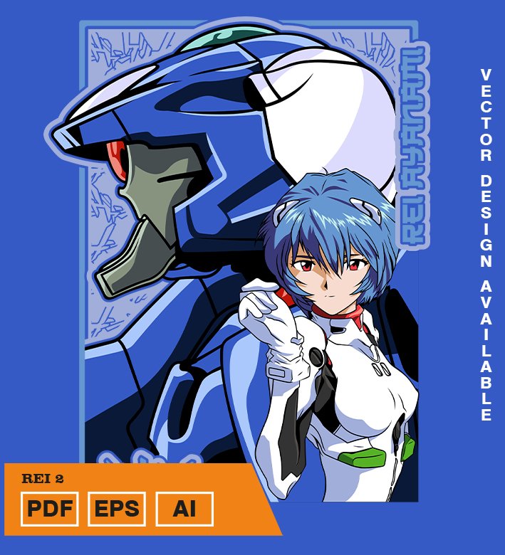 YRYRYRY Plantilla diseño de camisetas vectoriales de anime Eva Rei 2 - Imagen 1