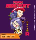 Plantilla diseño de camisetas vectoriales de anime poke rocket