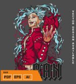 Plantilla diseño de camisetas vectoriales de anime 7 Pecados Ban