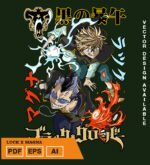 Plantilla diseño de camisetas vectoriales de anime Black Lucky