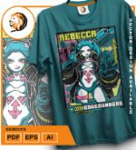 Plantilla diseño de camisetas vectoriales de anime Cyber Rebecca - Imagen 2