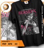 Plantilla diseño de camisetas vectoriales de anime Berserk 2 - Imagen 2