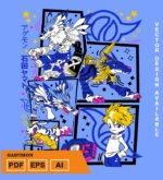 Plantilla diseño de camisetas vectoriales de anime Digi Gabumon