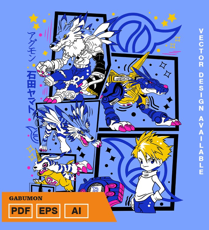 YTRYTYRTY Plantilla diseño de camisetas vectoriales de anime Digi Gabumon - Imagen 1