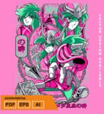 Plantilla diseño de camisetas vectoriales de anime Caballeros andromeda