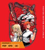 Plantilla diseño de camisetas vectoriales de anime Chainsaw 2