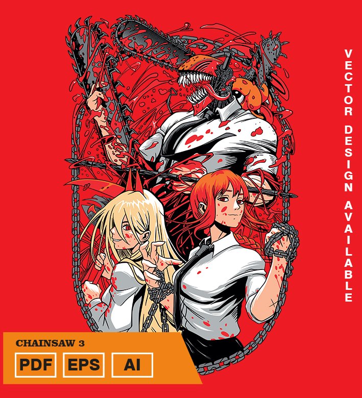 YUJUTYU Plantilla diseño de camisetas vectoriales de anime Chainsaw 2 - Imagen 1