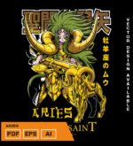 Plantilla diseño de camisetas vectoriales de anime Caballeros Aries