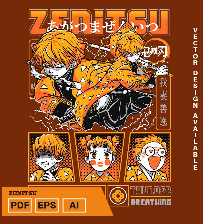 YURURU Plantilla diseño de camisetas vectoriales de anime Demon Zenitzu - Imagen 1