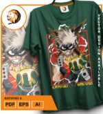 Plantilla diseño de camisetas vectoriales de anime My Heroe Katsuki 2 - Imagen 2