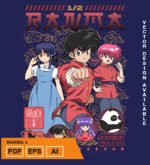 Plantilla diseño de camisetas vectoriales de anime Ranma 4