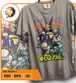 Plantilla diseño de camisetas vectoriales de anime My Heroe 3 - Imagen 2