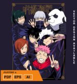 Plantilla diseño de camisetas vectoriales de anime Jujutsu 4