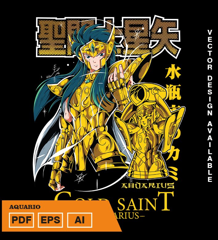 YYREYRE Plantilla diseño de camisetas vectoriales de anime Caballeros Acuario - Imagen 1