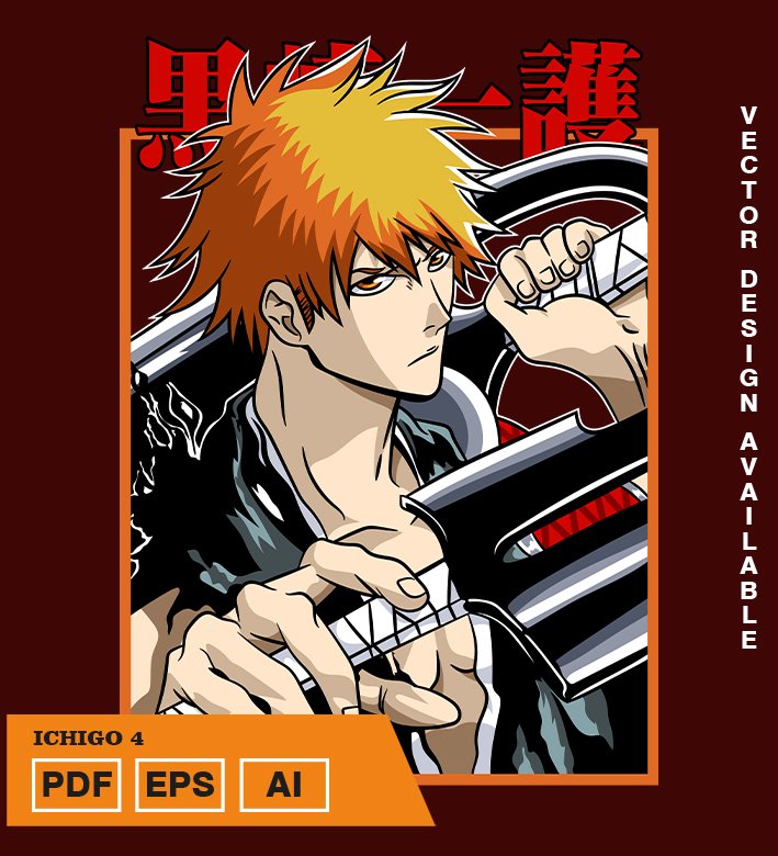 YYTYTI Plantilla diseño de camisetas vectoriales de anime Bleach Ichigo 5 - Imagen 1