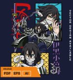 Plantilla diseño de camisetas vectoriales de anime Demon Obanai