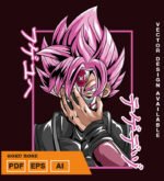 Plantilla diseño de camisetas vectoriales de anime Bola Dragon goku rose