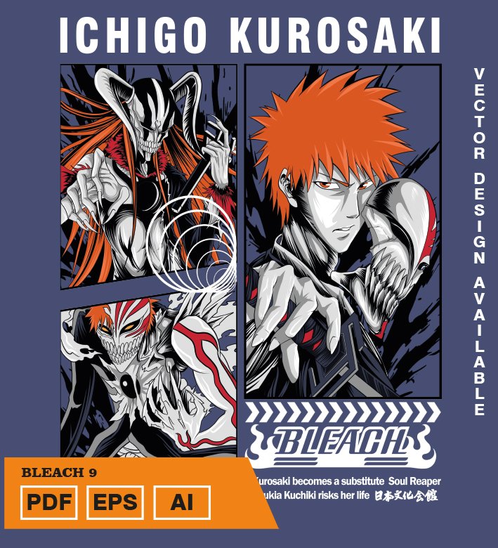 tyityityity Plantilla diseño de camisetas vectoriales de anime Bleach 8 - Imagen 1