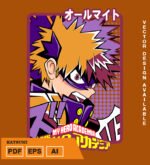 Plantilla diseño de camisetas vectoriales de anime My Heroe Katsuki